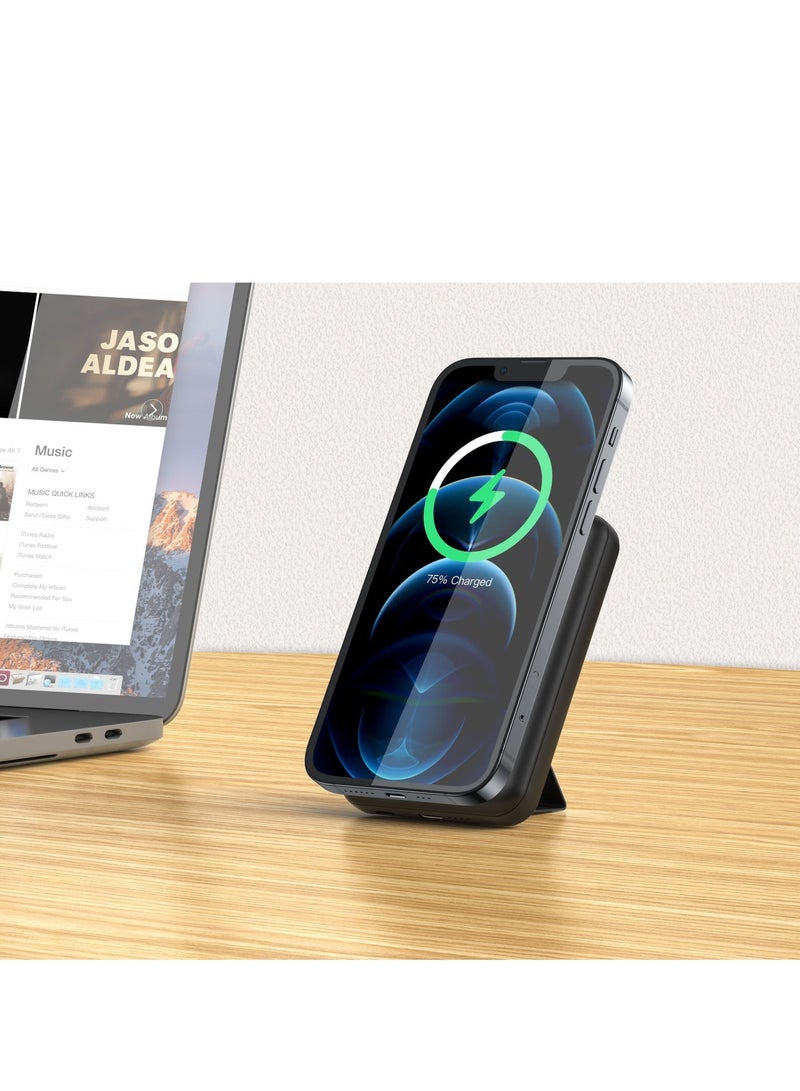 Levore Wireless Magnetic PowerBank 5000mAh, Fast Charging USB-C PD20W, 15W - Black - Image 2